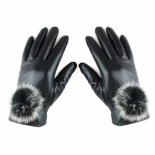 Plus Size - Pom Pom Faux Leather Gloves - Majority Full Figured Fashion