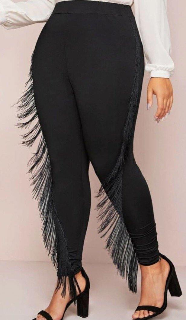 Plus Size - Black Fringe Leggings - Majority Full Figured Fashion