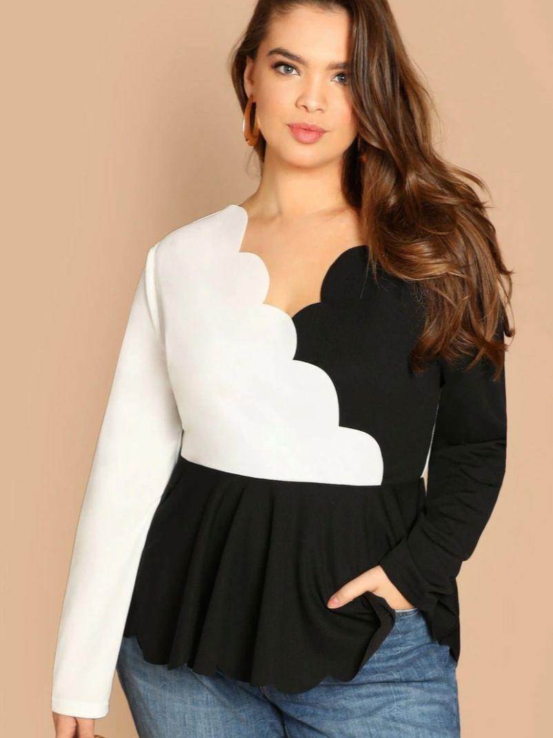 Plus Size - Black and White Scalloped Top - Majority Full Figured Fashion