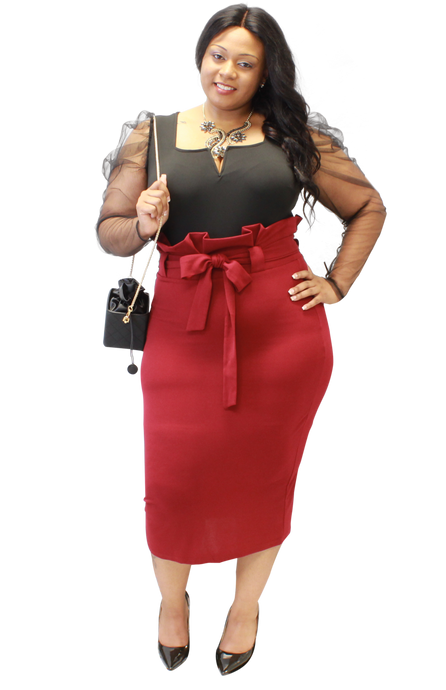 Plus Size - Burgundy High Waist Skirt - Majority Full Figured Fashion