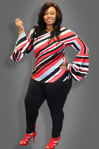 Plus Size - Red and Black Striped Top - Majority Full Figured Fashion