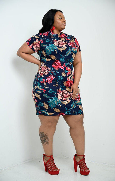 Plus Size - Floral Mock Neck Dress - Majority Full Figured Fashion